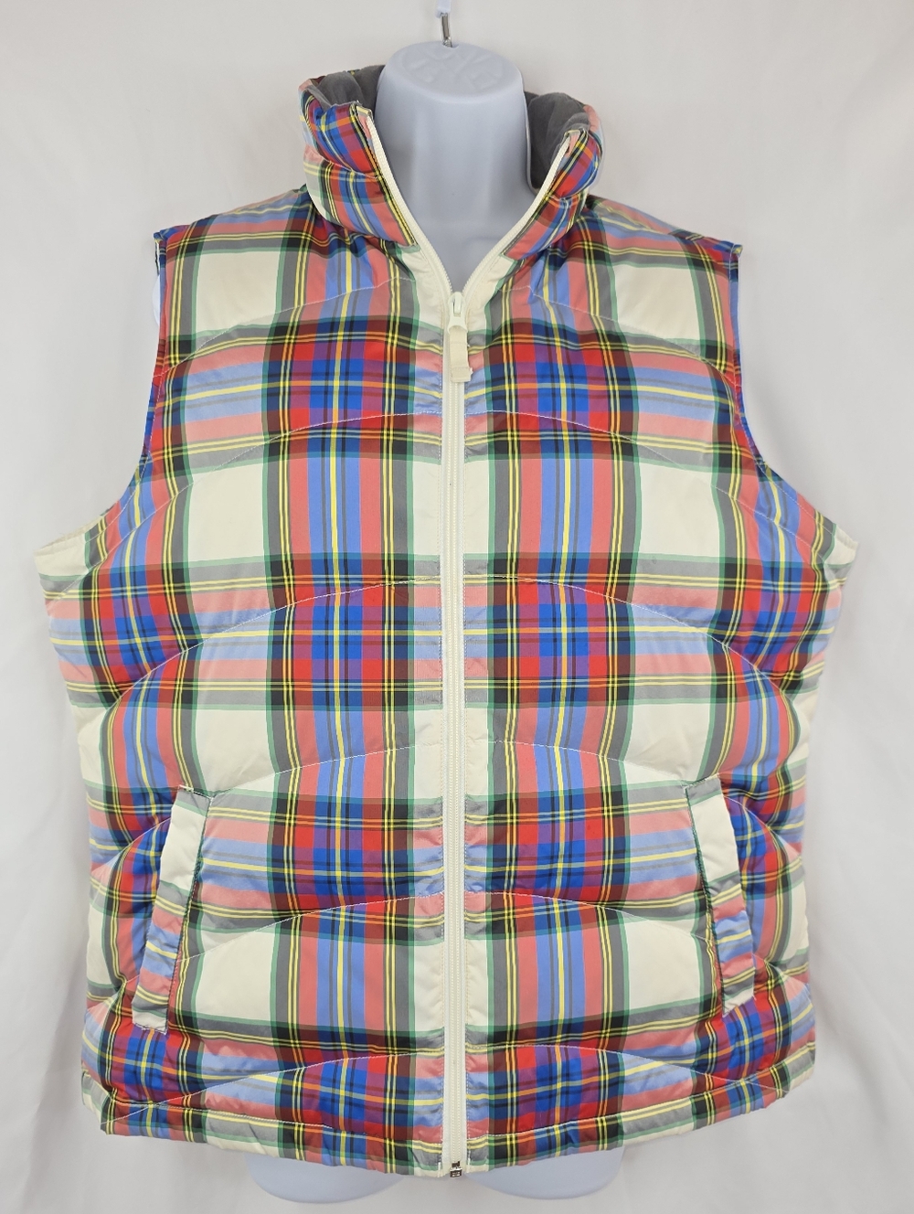 Lands' End Women's Down Puffer Vest Multicolor Plaid Size Large (14-16) AM-3561